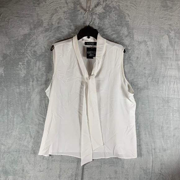 Kasper Sorority White Sleeveless Tie Neck Blouse Top Women's XL Office Career - Picture 1 of 10